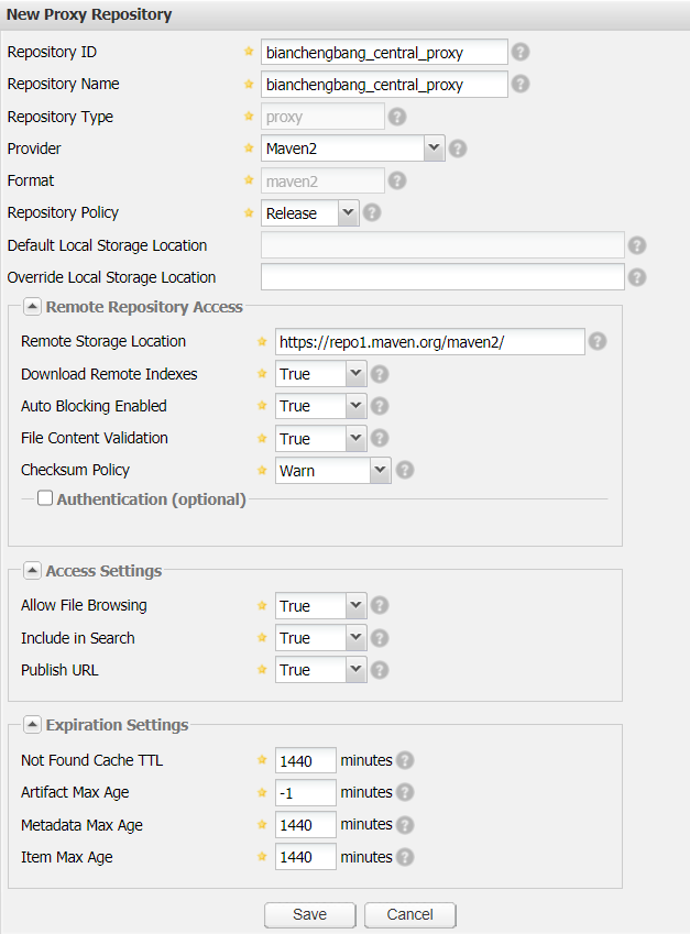 Nexus 代理倉庫配置界面