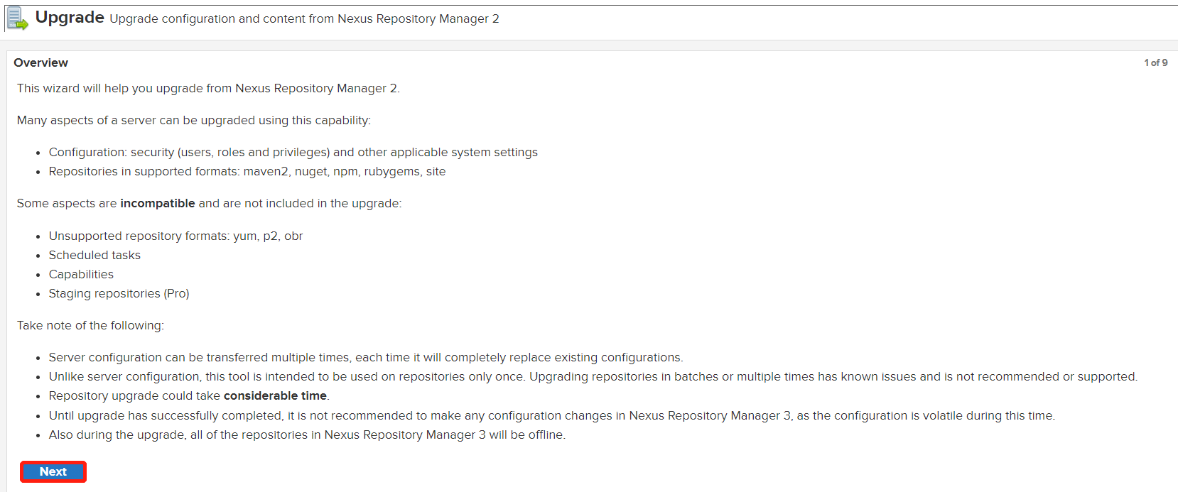 Nexus 升級程序概述